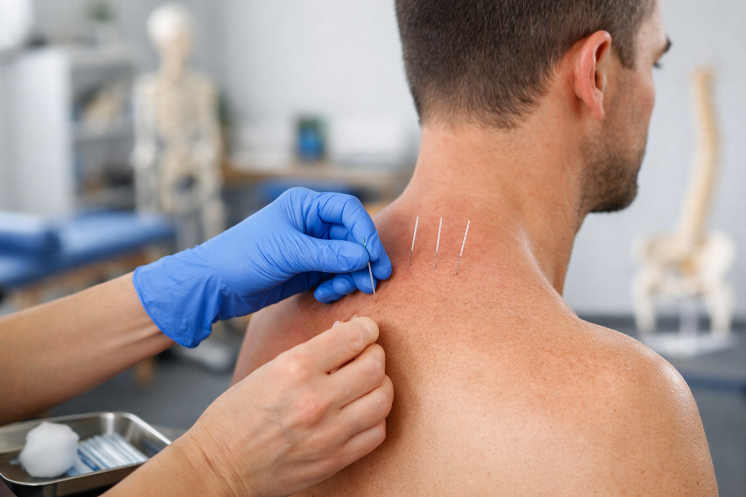 Dry needling therapy session with a physiotherapist